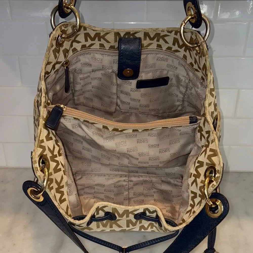 Michael Kors Bag Purse Handbag Ludlow Canvas Signature Drawstring Shoulder Bag